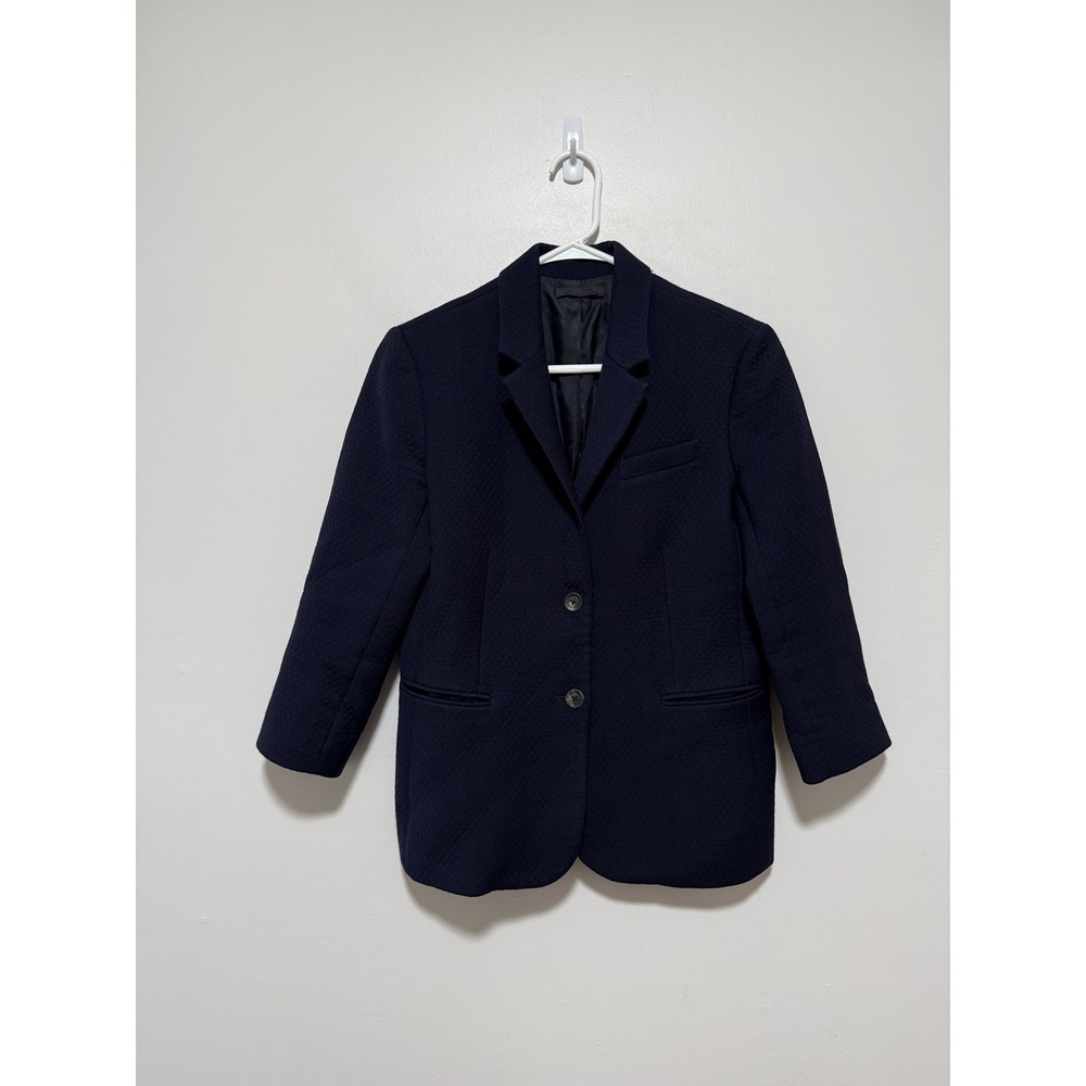 The Row Navy Blue Virgin Wool Diamond Pattern Two Button Blazer Size 10